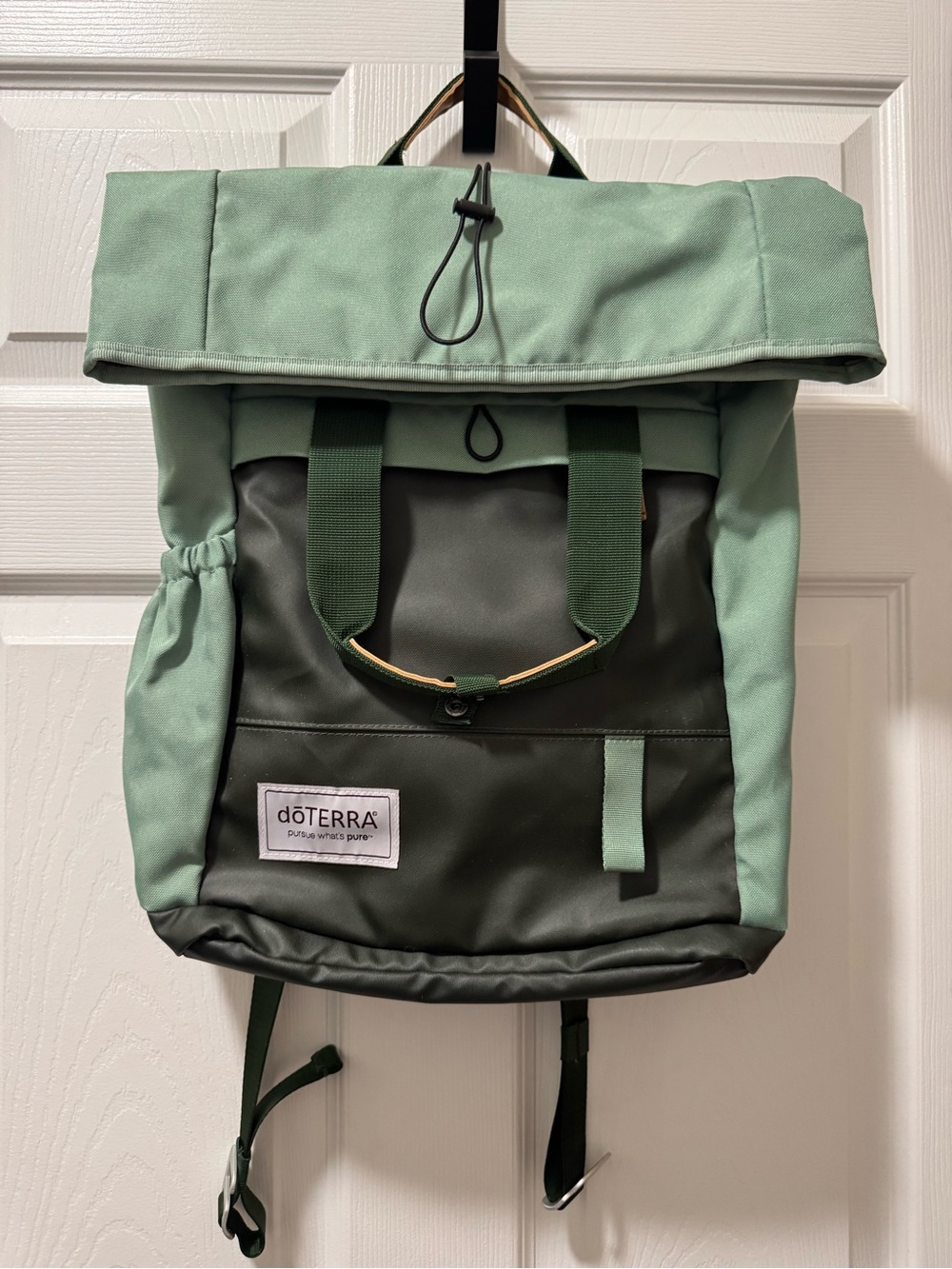 Doterra Two-Tone Mint and Forest Green Roll-Top Backpack